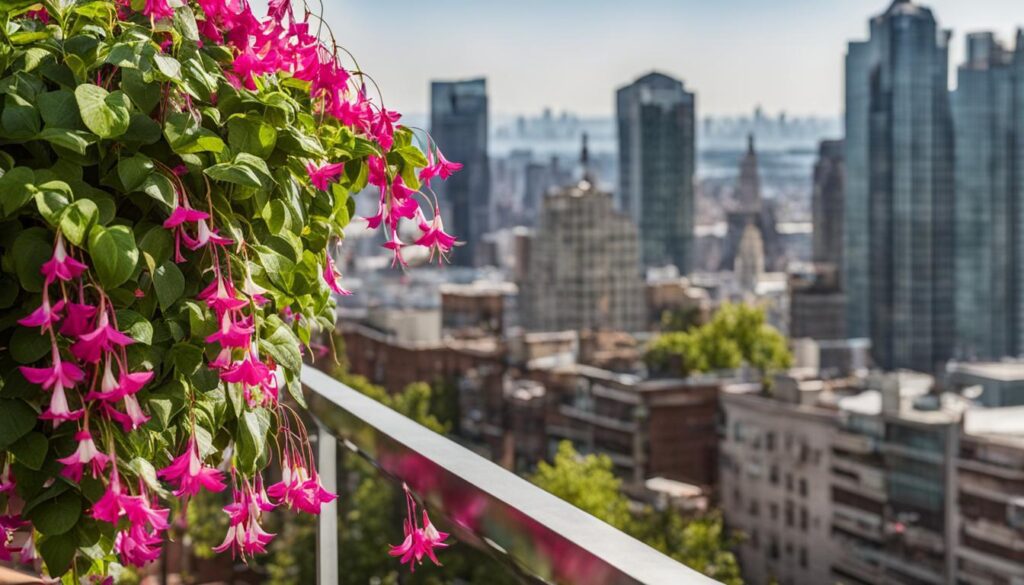 fuchsia plants in hanging baskets