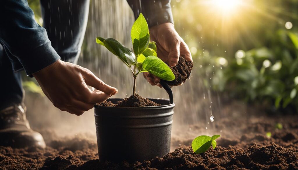 watering container-grown fruit trees