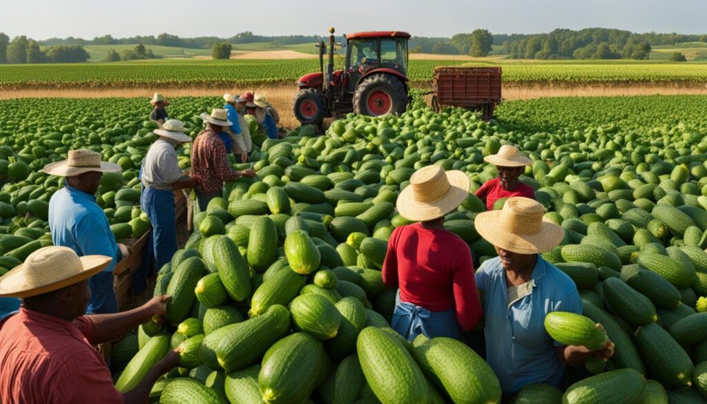 harvesting cucumbers in Texas