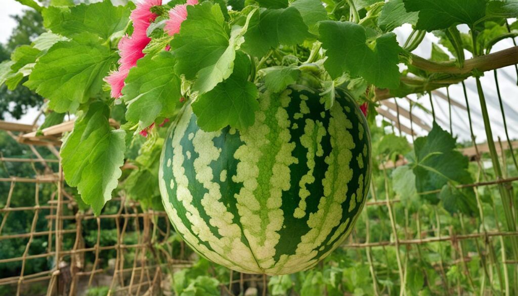 watermelon fruit supported by slings