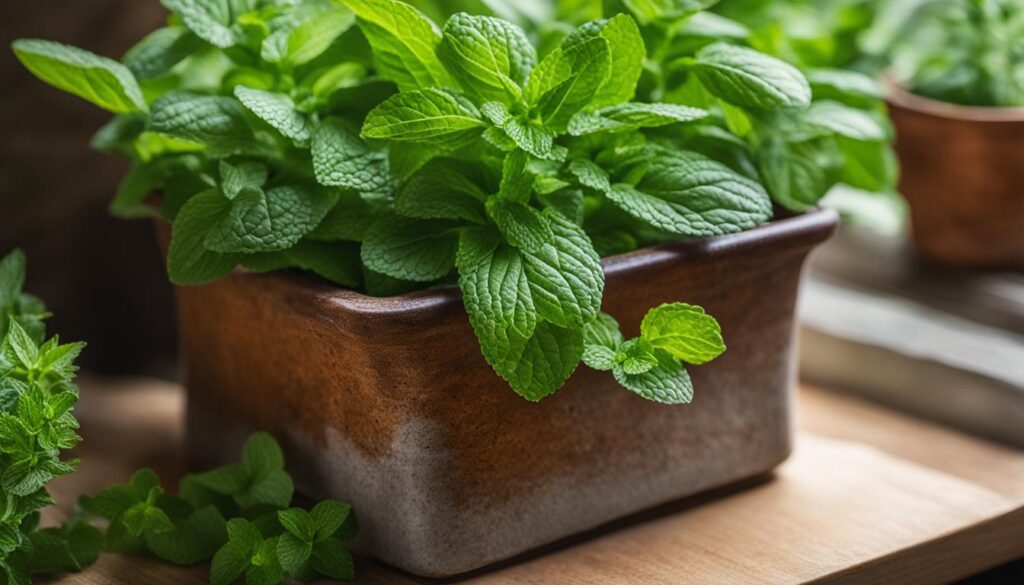 Mint in a container garden