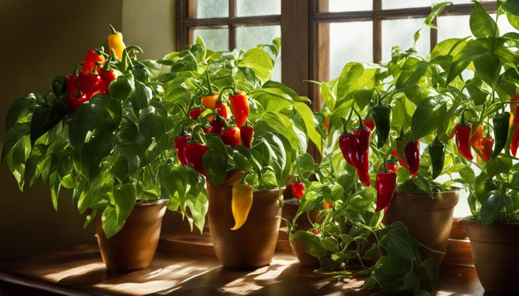 Pepper plants in a sunny window