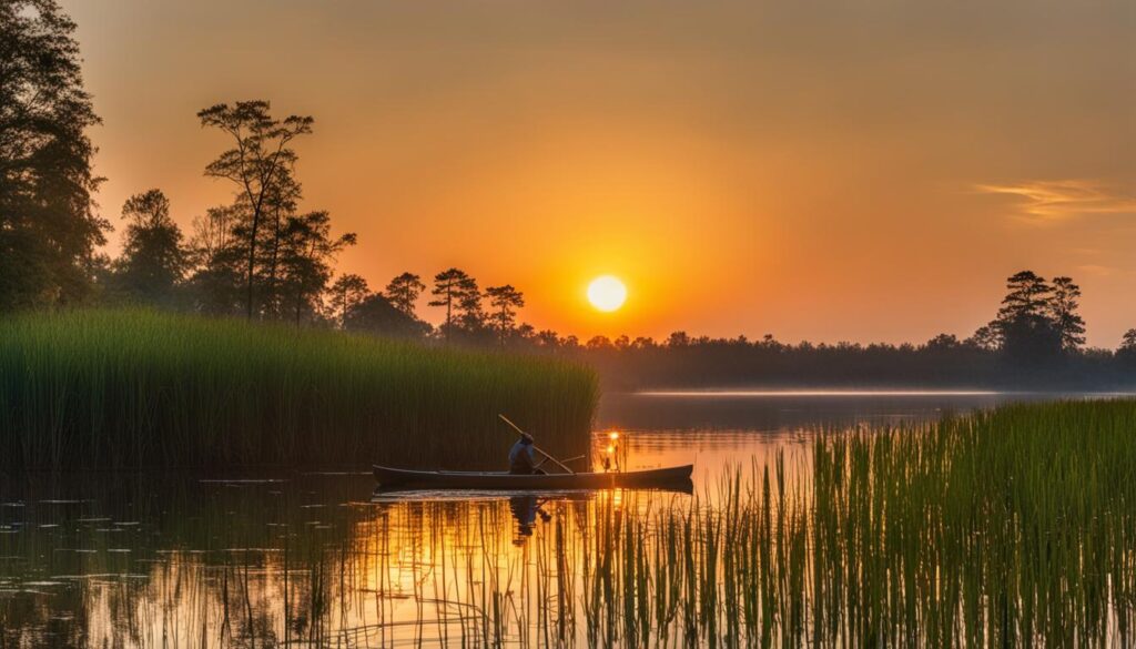 canoe harvesting wild rice