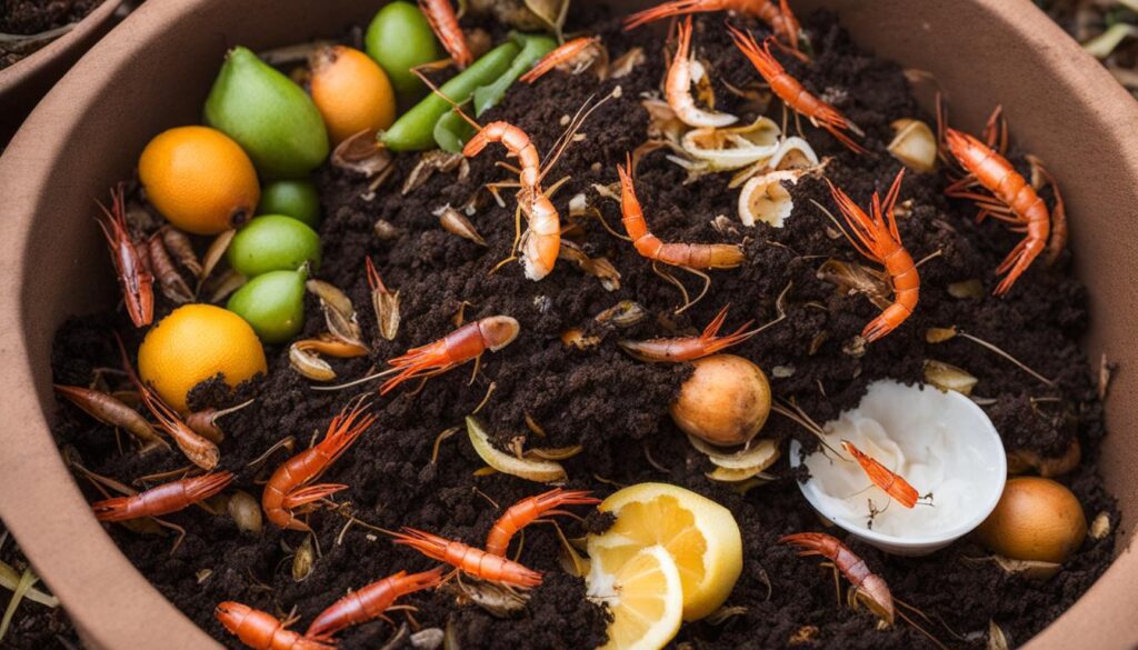 composting shrimp shells in a worm bin